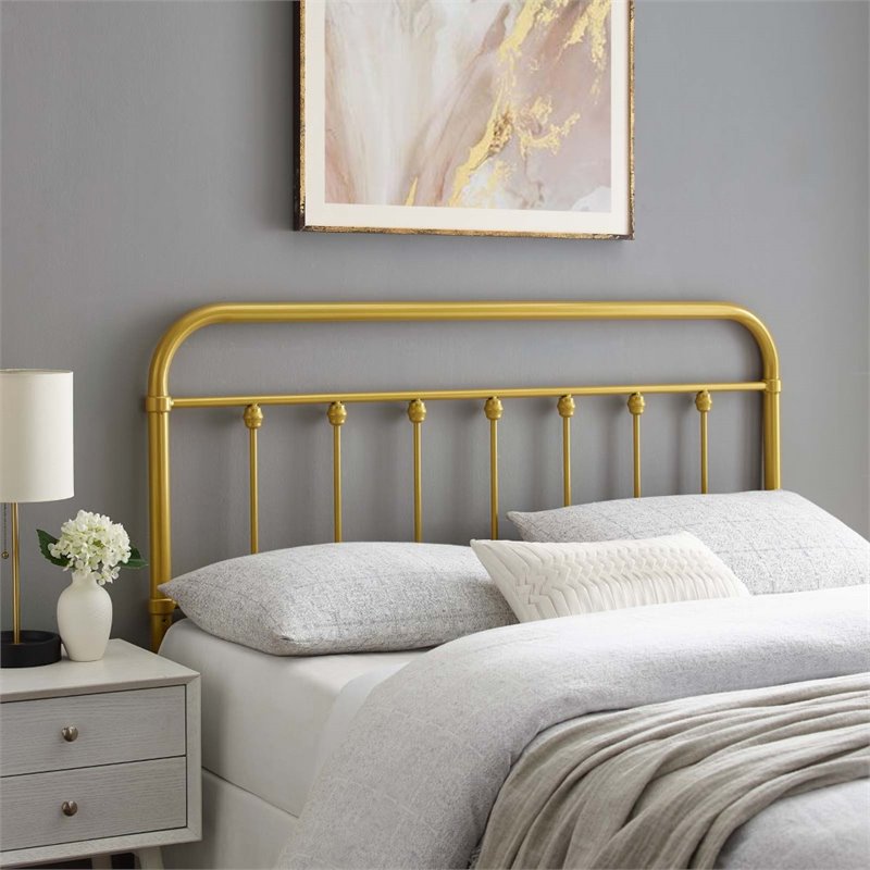 Pemberly Row Modern Farmhouse Twin Metal Spindle Headboard in Gold
