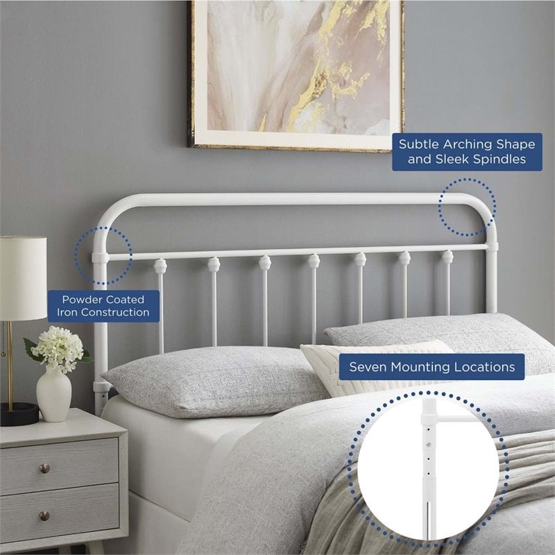 Pemberly Row Modern Farmhouse Queen Metal Spindle Headboard in White