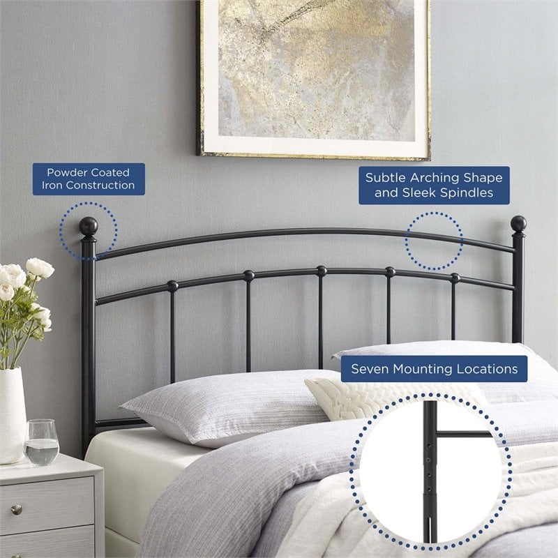 Pemberly Row Queen Modern Style Powder Coated Iron Headboard in Black