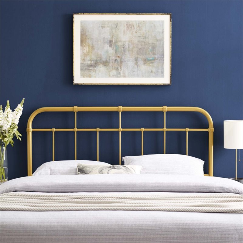Pemberly Row Modern Farmhouse Full Metal Spindle Headboard in Gold