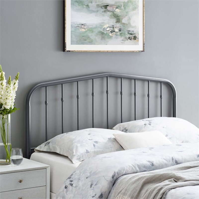 Pemberly Row Contemporary Modern Twin Metal Spindle Headboard in Gray