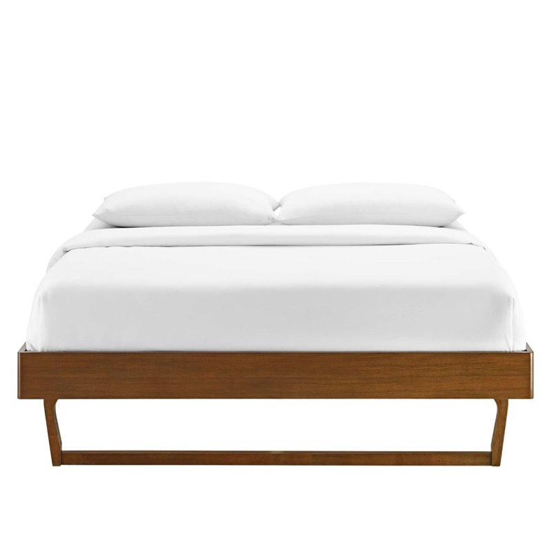 Pemberly Row Full Rubberwood and MDF Wood Platform Bed Frame in Walnut