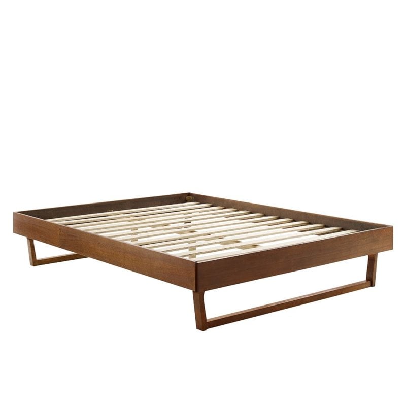 Pemberly Row Full Rubberwood and MDF Wood Platform Bed Frame in Walnut