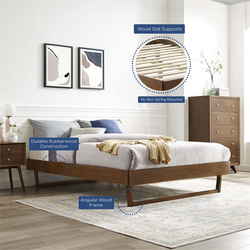 Pemberly Row Full Rubberwood and MDF Wood Platform Bed Frame in Walnut