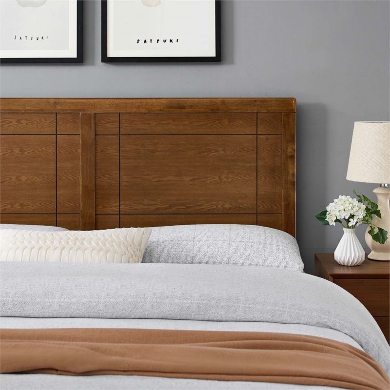 Pemberly Row King Modern Rubberwood and MDF Headboard in Walnut