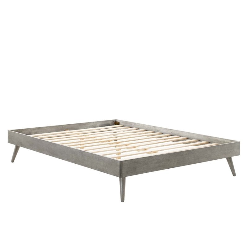 Pemberly Row Queen MDF Wood and Rubberwood Platform Bed Frame in Gray