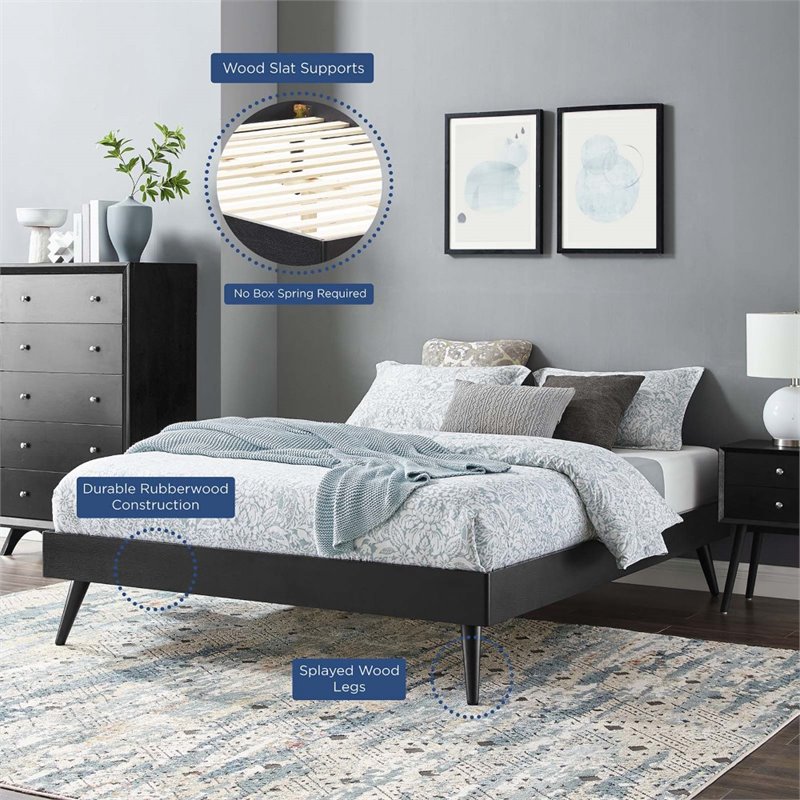 Pemberly Row King MDF Wood and Rubberwood Platform Bed Frame in Black