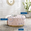 Pemberly Row Tufted Performance Velvet Fabric Round Ottoman in Pink