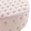 Pemberly Row Tufted Performance Velvet Fabric Round Ottoman in Pink