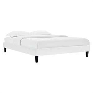 Pemberly Row Full Performance Velvet Platform Bed Frame in White