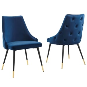 Pemberly Row 17.5&quot Modern Velvet Dining Side Chairs in Gold/Navy(Set of 2)