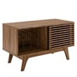 Pemberly Row Wood & Vinyl Record Display Stand with Sliding Door in Walnut