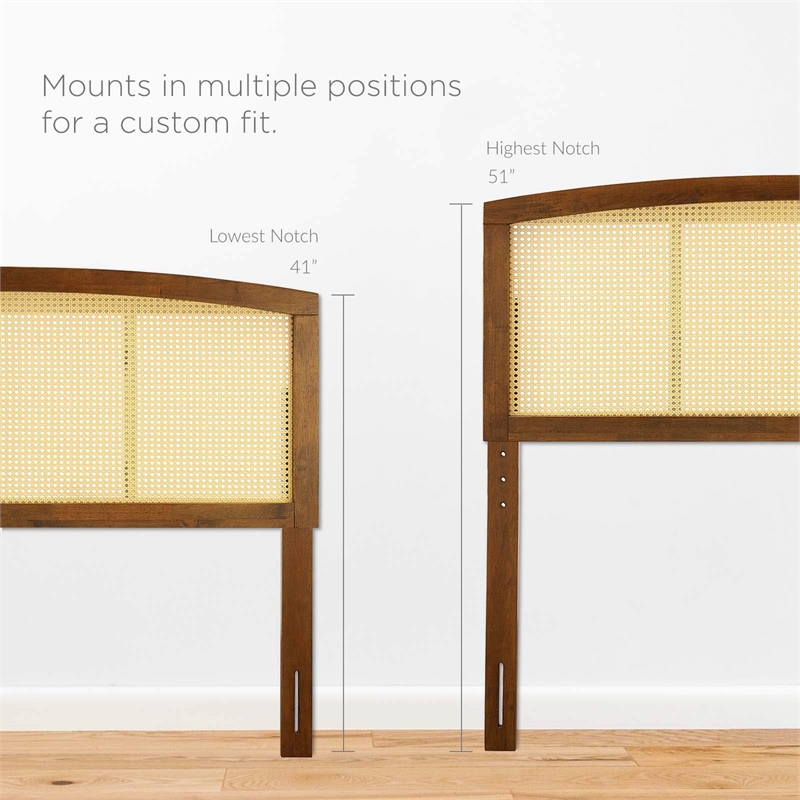 Pemberly Row Cane Rattan and Rubberwood Full Headboard in Walnut