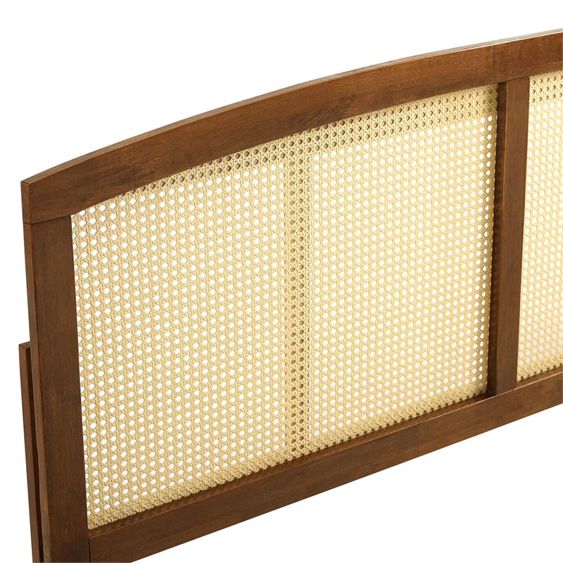 Pemberly Row Cane Rattan and Rubberwood Full Headboard in Walnut