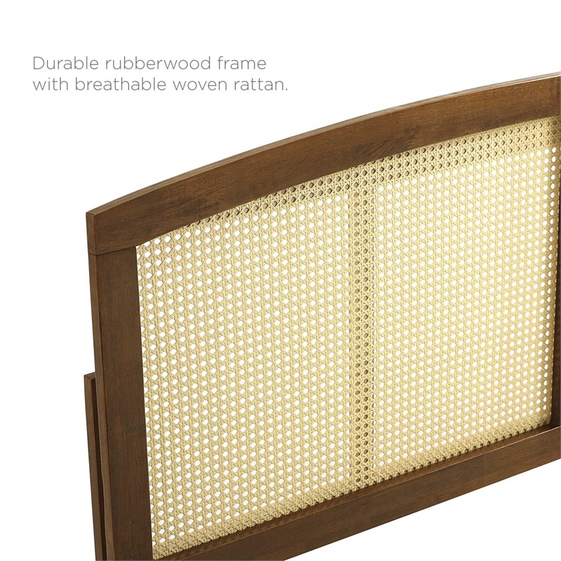 Pemberly Row Cane Rattan and Rubberwood Full Headboard in Walnut
