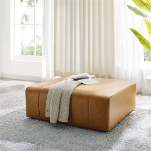 Pemberly Row Modern Upholstered Faux Leather Ottoman in Tan Finish