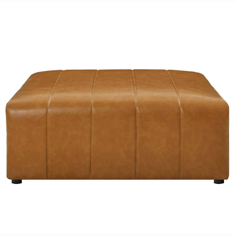 Pemberly Row Modern Upholstered Faux Leather Ottoman in Tan Finish