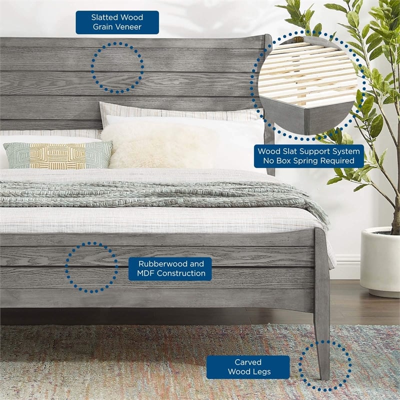 Pemberly Row Queen Rubberwood and MDF Wood Platform Bed in Gray