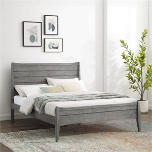 Pemberly Row Queen Rubberwood and MDF Wood Platform Bed in Gray