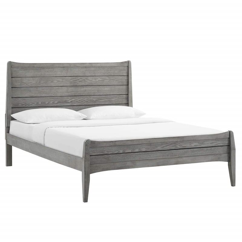 Pemberly Row Queen Rubberwood and MDF Wood Platform Bed in Gray