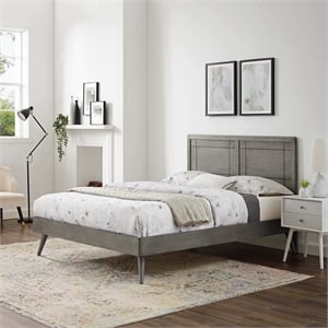 Pemberly Row Full Wood Platform Bed with Splayed Legs in Gray