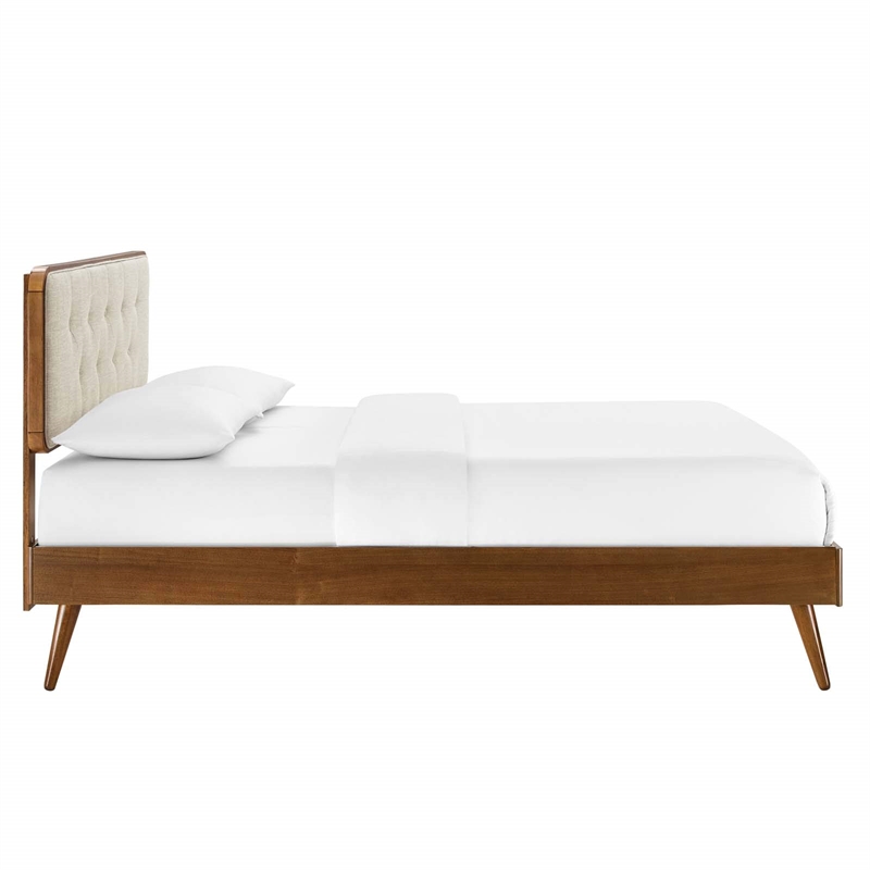 Pemberly Row Full Wood Platform Bed with Splayed Legs in Walnut/Beige