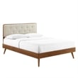 Pemberly Row King Wood Platform Bed with Splayed Legs in Walnut/Beige