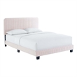 Pemberly Row Channel Tufted Performance Velvet Full Platform Bed in Pink