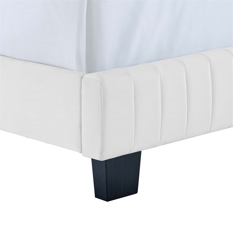 Pemberly Row Channel Tufted Performance Velvet Full Bed in White