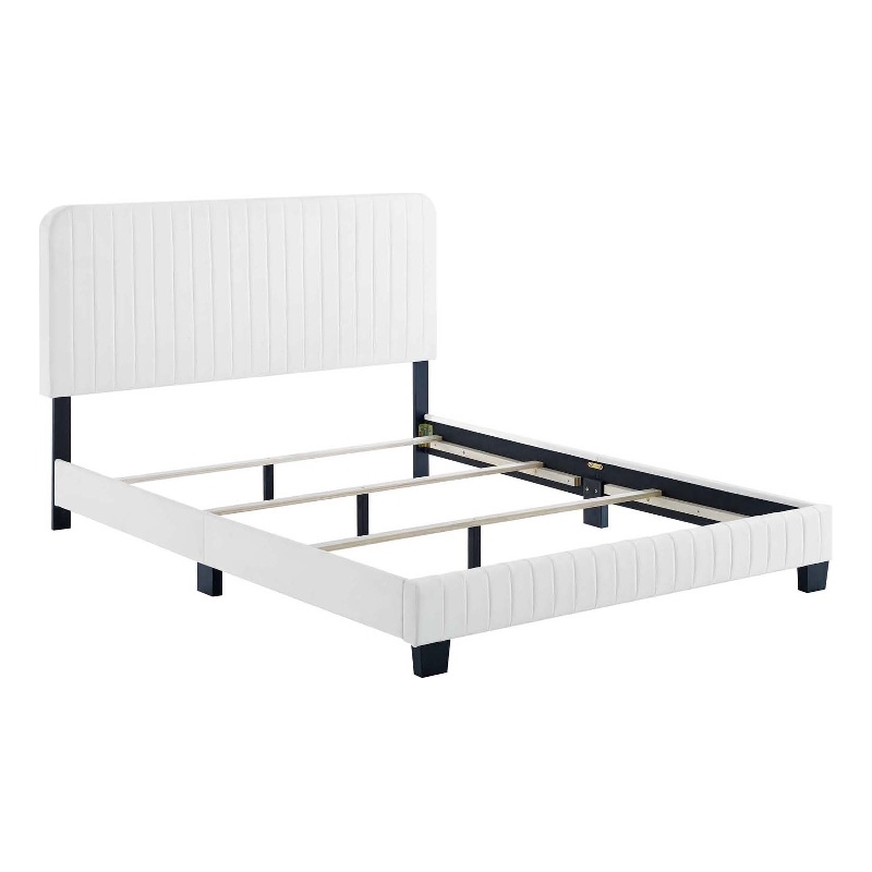 Pemberly Row Channel Tufted Performance Velvet Full Bed in White