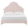 Pemberly Row Performance Velvet Full Platform Bed in Pink Finish