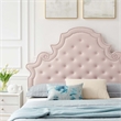 Pemberly Row Performance Velvet Full Platform Bed in Pink Finish