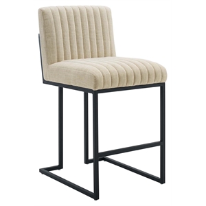 Pemberly Row 26.5&quot Channel Tufted Fabric Counter Stool in Beige/Black