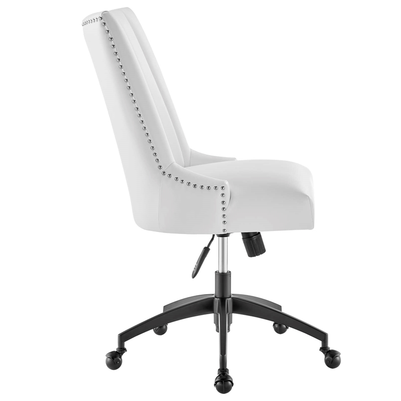 Pemberly Row Tufted Faux Leather Swivel Office Chair in White & Black
