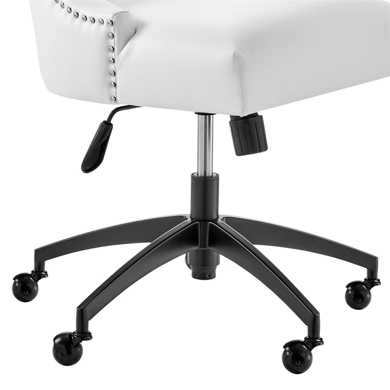 Pemberly Row Tufted Faux Leather Swivel Office Chair in White & Black