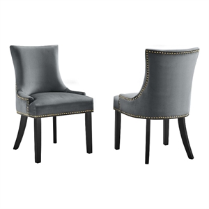 Pemberly Row 20.5&quot Velvet Dining Side Chairs in Gray/Black (Set of 2)