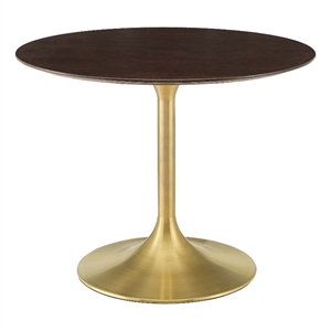 Pemberly Row 39.5&quot Round Wood and Metal Dining Table in Cherry/Gold
