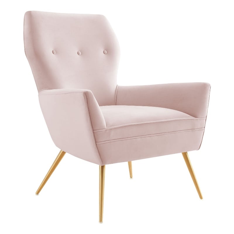 Pemberly Row Modern Tufted Performance Velvet Armchair in Pink/Gold