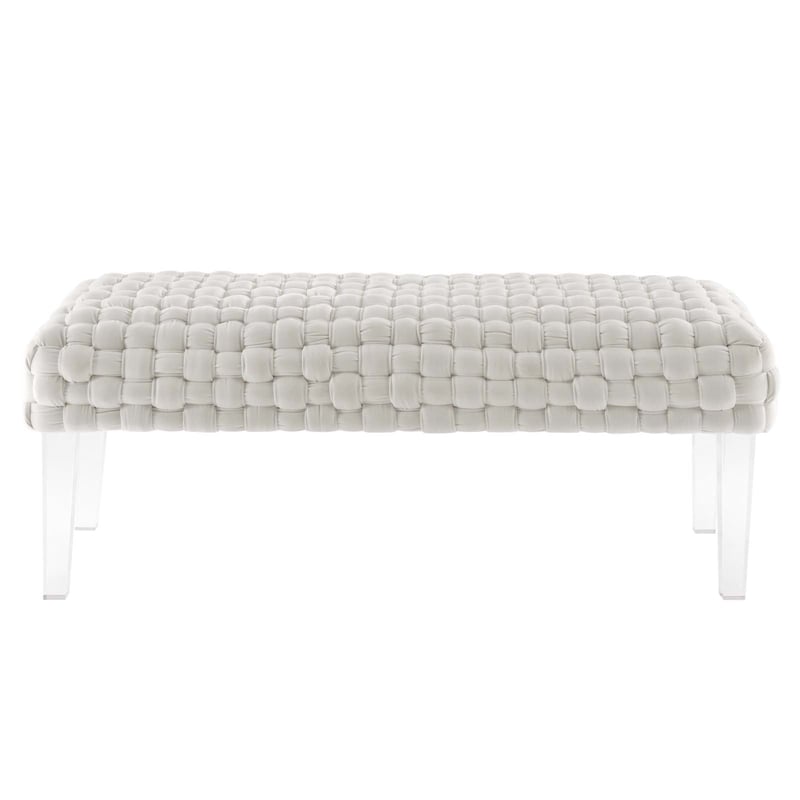 Pemberly Row Modern Woven Performance Velvet Ottoman in White