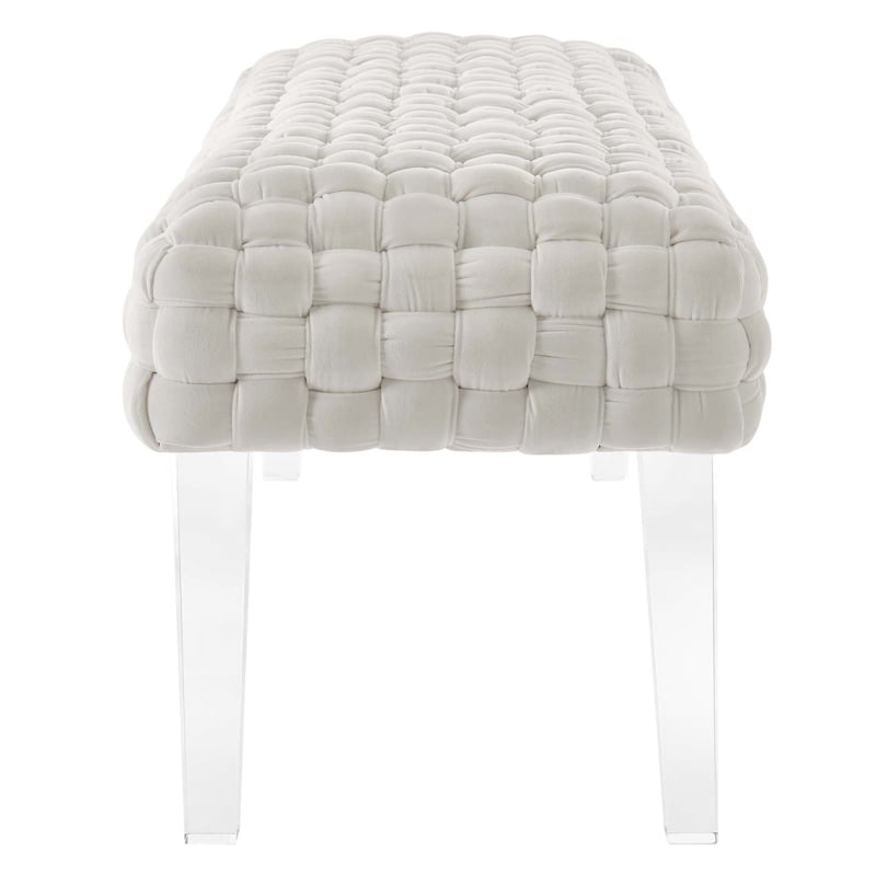 Pemberly Row Modern Woven Performance Velvet Ottoman in White