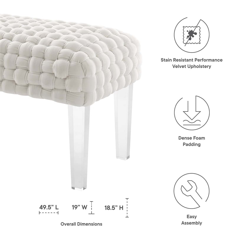 Pemberly Row Modern Woven Performance Velvet Ottoman in White