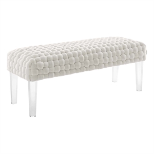 Pemberly Row Modern Woven Performance Velvet Ottoman in White