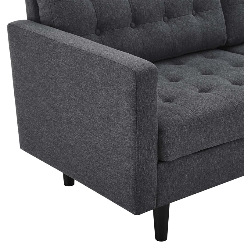 Pemberly Row Fabric Upholstered Tufted Sofa in Charcoal & Black