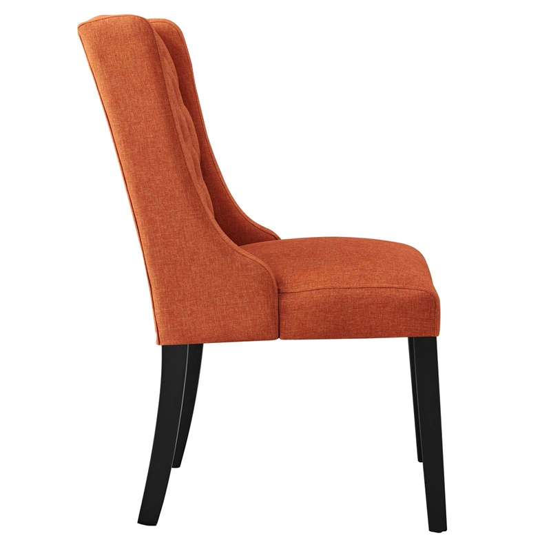 Pemberly Row Solid Wood and Button Tufted Fabric Dining Chair in Orange