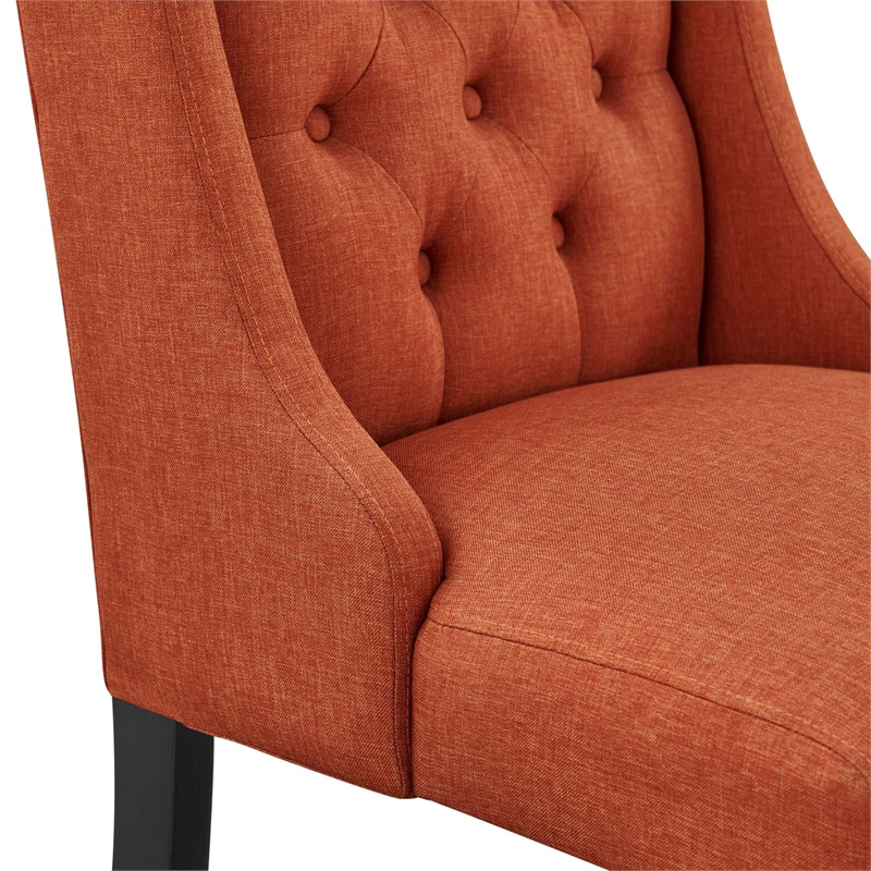 Pemberly Row Solid Wood and Button Tufted Fabric Dining Chair in Orange