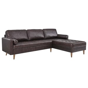 Pemberly Row 98&quot Modern Style Leather Sectional Sofa in Brown
