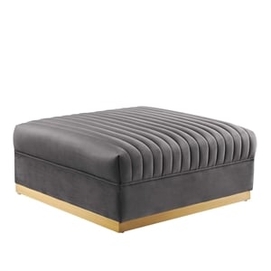 Pemberly Row Modern Style Velvet and Stainless Steel Ottoman in Gray
