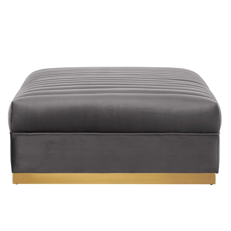 Pemberly Row Modern Style Velvet and Stainless Steel Ottoman in Gray