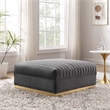 Pemberly Row Modern Style Velvet and Stainless Steel Ottoman in Gray