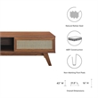 Pemberly Row Natural Rattan and MDF Wood Coffee Table in Walnut